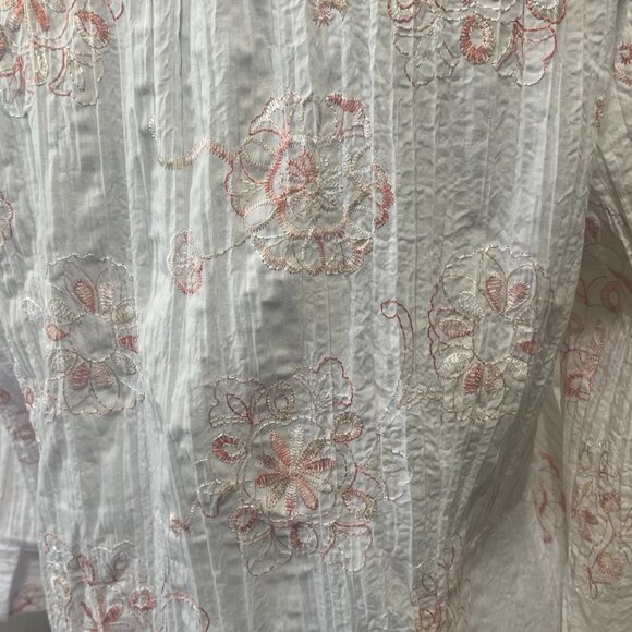 Fred David Womens L Blouse Floral Embroidered Button Front Crinkle Stretch Top - Picture 7 of 13